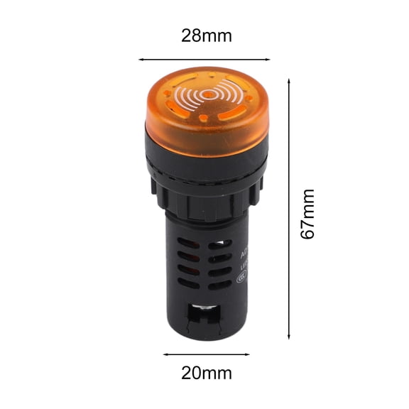 AD16-22SM Sound and Light Alarm Buzzer 22 mm Panel Mount Flashing Visual & Audible Indicator, AC/DC 220V Compatible, Yellow LED with Built-in Speaker