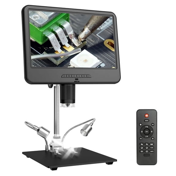 AD210 Digital Microscope with 10.1 Inch Adjustable LCD for PCB & Electronics Inspection, 1080P USB Powered, Includes Stand Remote Clips English Manual