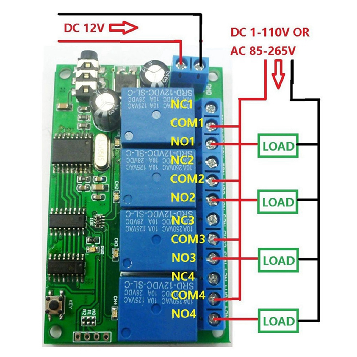 AD22B04 4 Channel Relay DTMF Tone Signal Decoder Remote Control Relay ...