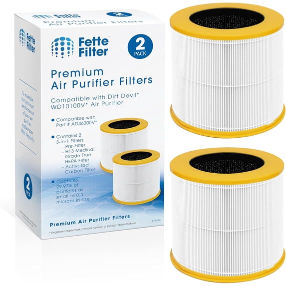 AD46000V True HEPA H13 Replacement Filter Compatible with Dirt Devil WD10100V Desktop Personal Air Purifier Includes 2 Replacement Filters Compare to Part #AD46000V
