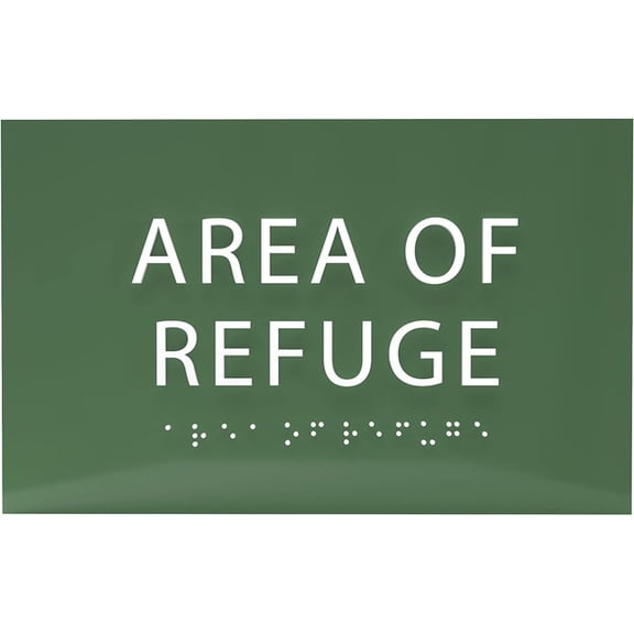 ADA CENTRAL SIGNS - 6" X4" Area of Refuge Sign - ADA Compliant Tactile Graphics Grade 2 Braille Text | Wall Mount Plastic Signs for Shopping Malls, Offices, Hotels, Schools, Apartments & Restaurants