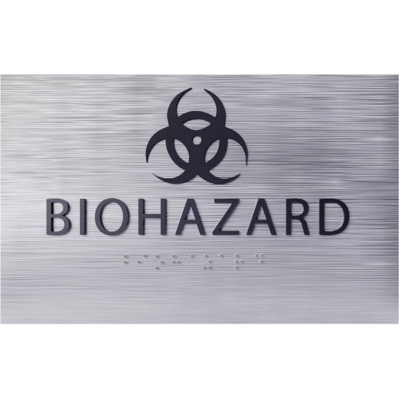 ADA CENTRAL SIGNS - 6" X4" Biohazard Sign | Tactile Graphics Grade 2 Braille Text Potential Danger Wall Sign| ADA Compliant Authorized Person Only Warning Sign for Hospital, medical space, Laboratory