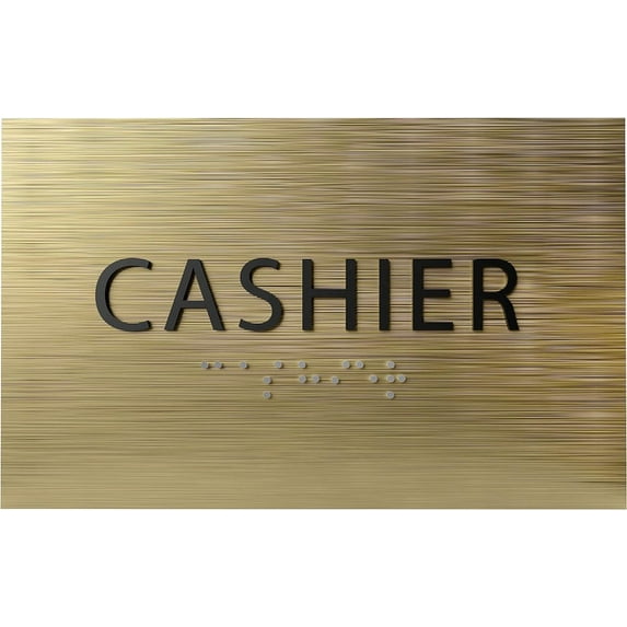 ADA CENTRAL SIGNS - 6" X4" Cashier Sign - ADA Compliant Tactile Graphics Grade 2 Braille Text Reception Desk Wall Sign | Customers Pay Delivery Cash, Front Counter, Lobby Checkout Sign for Hotel, Bank