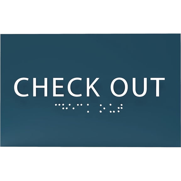 ADA CENTRAL SIGNS - 6" X4" Check Out Sign - ADA Compliant Tactile Graphics Grade 2 Braille Text Reception Desk Wall Sign | Front Counter Lobby Checkout Signs for Hotel, Hospital, Restaurant, and Store