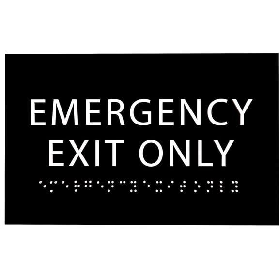 ADA CENTRAL SIGNS - 6" X4" Emergency Exit Only Sign - ADA Compliant Tactile Graphics Grade 2 Braille Text Prohibition Sign | Wall Mount Plastic Emergency Safety Restriction Sign for Business & Office