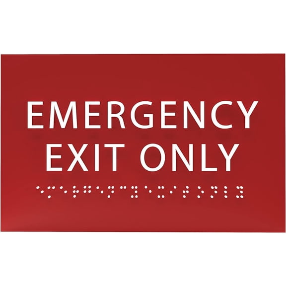 ADA CENTRAL SIGNS - 6" X4" Emergency Exit Only Sign - ADA Compliant Tactile Graphics Grade 2 Braille Text Prohibition Sign | Wall Mount Plastic Emergency Safety Restriction Sign for Business & Office