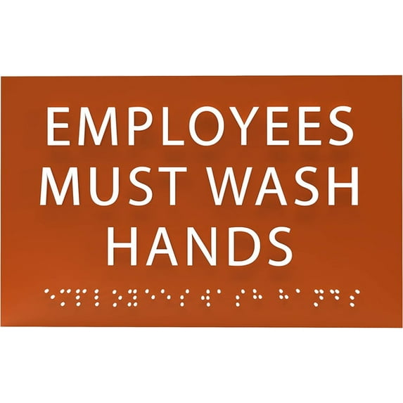 ADA CENTRAL SIGNS - 6" X4" Employees Must Wash Hands Sign - ADA Compliant Tactile Graphics Grade 2 Braille Text Restroom Sign| Safety Informative Wall Signs for Offices, Businesses, and Restaurants
