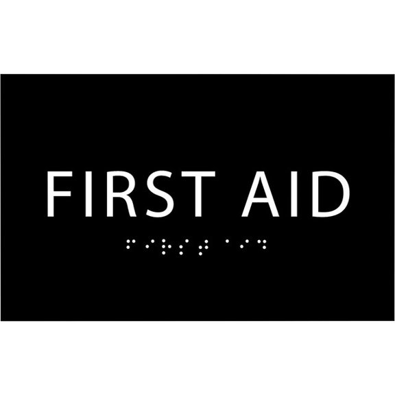 ADA CENTRAL SIGNS - 6" X4" First Aid Sign - ADA Compliant Tactile Graphics Grade 2 Braille Text Health Safety Signs| Star of Life Emergency Wall Signs for Schools, Offices, Apartments, and Businesses