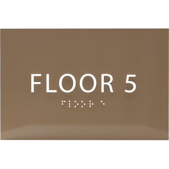 ADA CENTRAL SIGNS - 6" X4" Floor 5 Sign - ADA Compliant Tactile Graphics Grade 2 Braille Text | Wall Mount Plastic Directional Assistance, Floor Number Sign for Office, Schools, Hospitals, Apartments