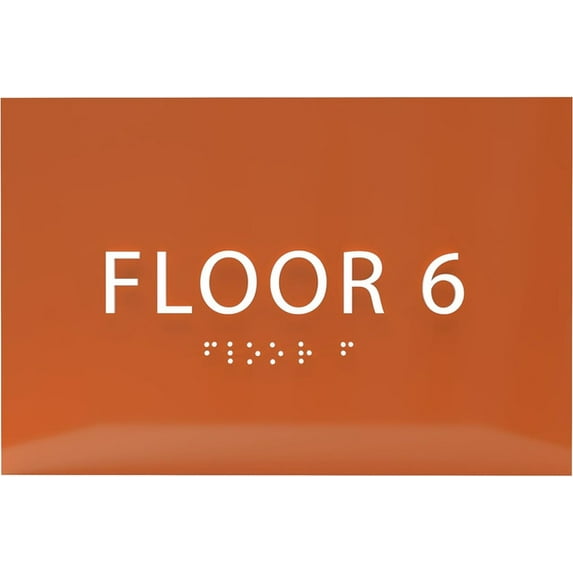 ADA CENTRAL SIGNS - 6" X4" Floor 6 Sign - ADA Compliant Tactile Graphics Grade 2 Braille Text | Wall Mount Plastic Directional Assistance, Floor Number Sign for Office, Schools, Hospitals, Apartments