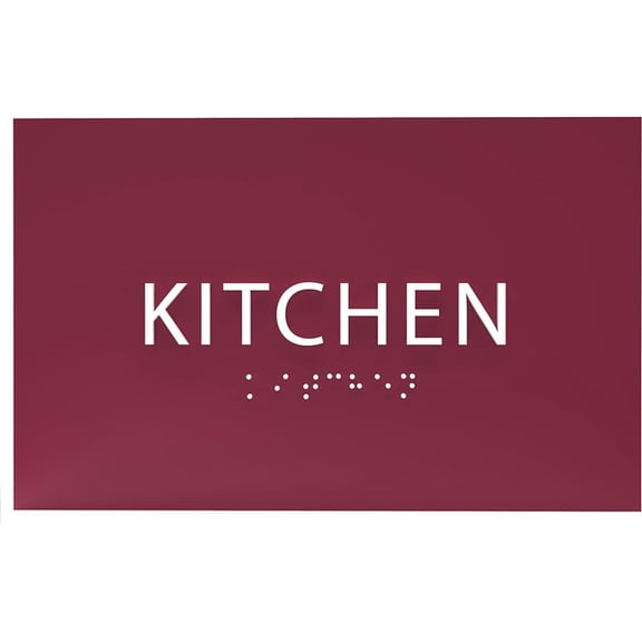 ADA CENTRAL SIGNS - 6" X4" Kitchen Sign - ADA Compliant Tactile Graphics Grade 2 Braille Text Launch, Break Room Sign| Cookhouse, Mess Plastic Wall Signs for Offices, Hotels, Schools, and Restaurants