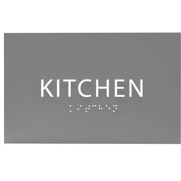 ADA CENTRAL SIGNS - 6" X4" Kitchen Sign - ADA Compliant Tactile Graphics Grade 2 Braille Text Launch, Break Room Sign| Cookhouse, Mess Plastic Wall Signs for Offices, Hotels, Schools, and Restaurants