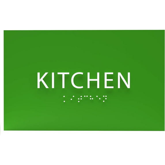 ADA CENTRAL SIGNS - 6" X4" Kitchen Sign - ADA Compliant Tactile Graphics Grade 2 Braille Text Launch, Break Room Sign| Cookhouse, Mess Plastic Wall Signs for Offices, Hotels, Schools, and Restaurants