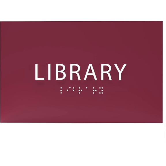ADA CENTRAL SIGNS - 6" X4" Library Sign - ADA Compliant Tactile Graphics Grade 2 Braille Text Book Reading Sign | Wall Mount Plastic Information Convey, Study Room Sign for Office, School, and Home