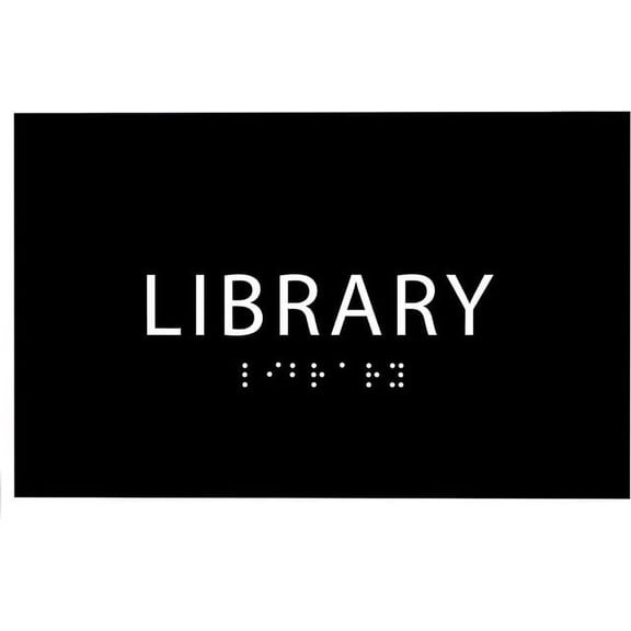 ADA CENTRAL SIGNS - 6" X4" Library Sign - ADA Compliant Tactile Graphics Grade 2 Braille Text Book Reading Sign | Wall Mount Plastic Information Convey, Study Room Sign for Office, School, and Home