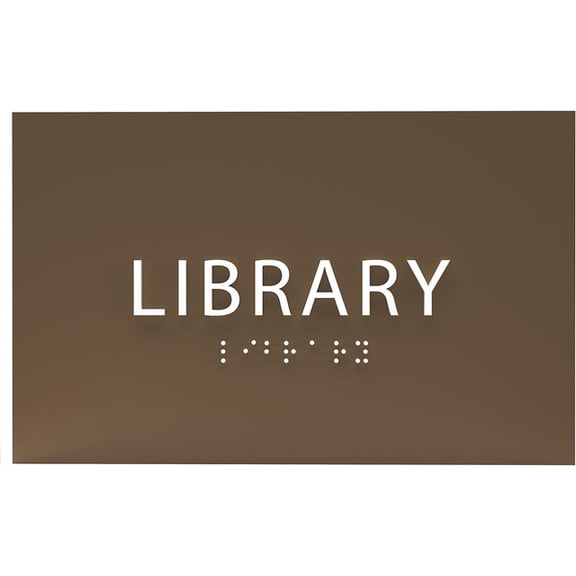 ADA CENTRAL SIGNS - 6" X4" Library Sign - ADA Compliant Tactile Graphics Grade 2 Braille Text Book Reading Sign | Wall Mount Plastic Information Convey, Study Room Sign for Office, School, and Home