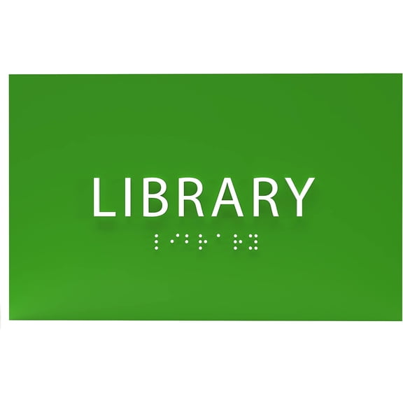 ADA CENTRAL SIGNS - 6" X4" Library Sign - ADA Compliant Tactile Graphics Grade 2 Braille Text Book Reading Sign | Wall Mount Plastic Information Convey, Study Room Sign for Office, School, and Home