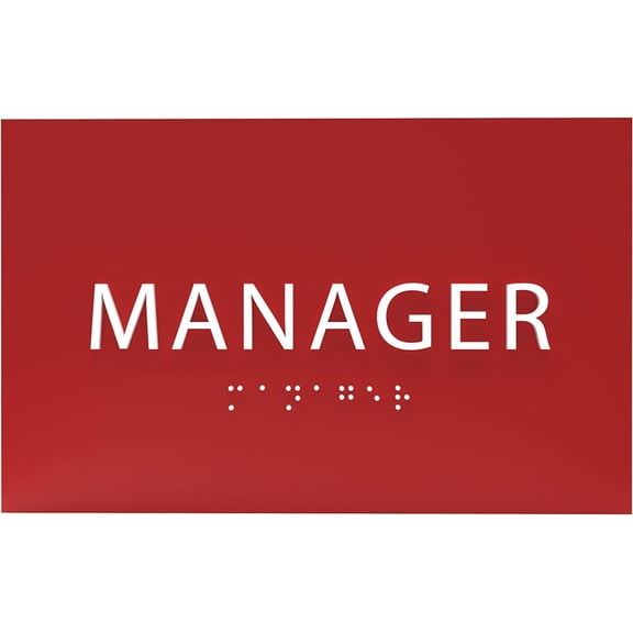 ADA CENTRAL SIGNS - 6" X4" Manager Sign - ADA Compliant Tactile Graphics Grade 2 Braille Text Identification Sign | Wall Mount Plastic Room Name Sign for Offices, Businesses, and Restaurants