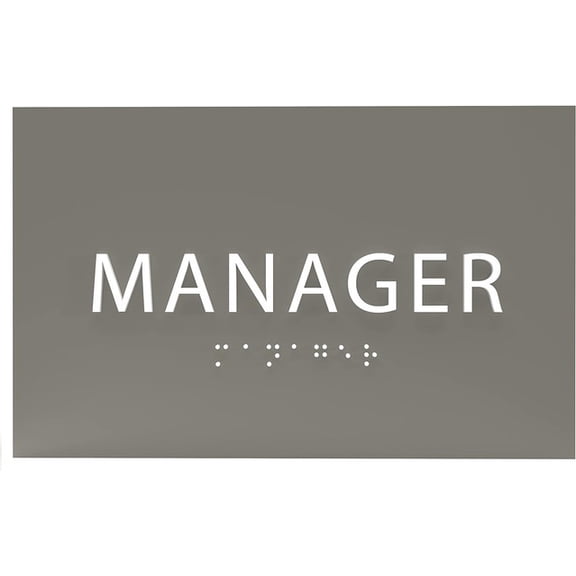ADA CENTRAL SIGNS - 6" X4" Manager Sign - ADA Compliant Tactile Graphics Grade 2 Braille Text Identification Sign | Wall Mount Plastic Room Name Sign for Offices, Businesses, and Restaurants