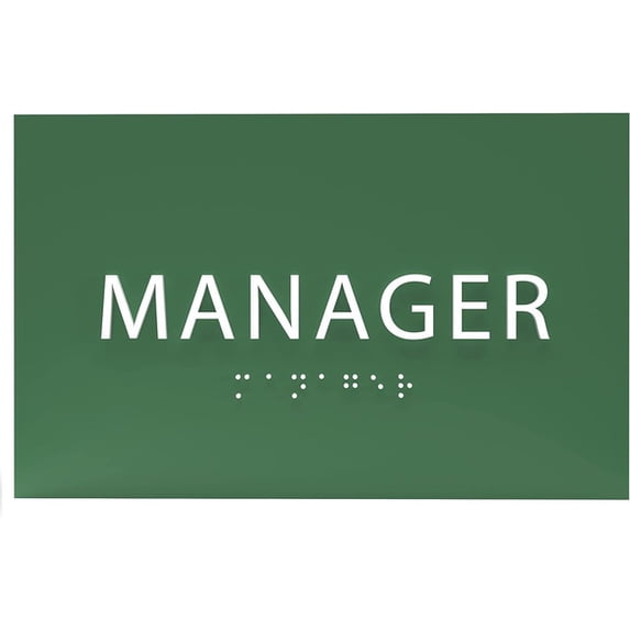 ADA CENTRAL SIGNS - 6" X4" Manager Sign - ADA Compliant Tactile Graphics Grade 2 Braille Text Identification Sign | Wall Mount Plastic Room Name Sign for Offices, Businesses, and Restaurants