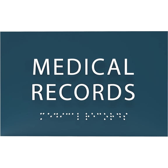 ADA CENTRAL SIGNS - 6" X4" Medical Records Sign - ADA Compliant Tactile Graphics Grade 2 Braille Text Medical Supplies Sign | Wall Mount Plastic Room Name Sign for Hospital, Clinic, & Medical Offices