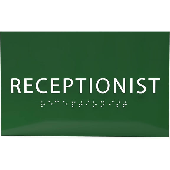 ADA CENTRAL SIGNS - 6" X4" Receptionist Sign - ADA Compliant Tactile Graphics Grade 2 Braille Text | Wall Mount Plastic Desk Service, Customer Assistance Sign for Office, Hotel, Schools, Hospital