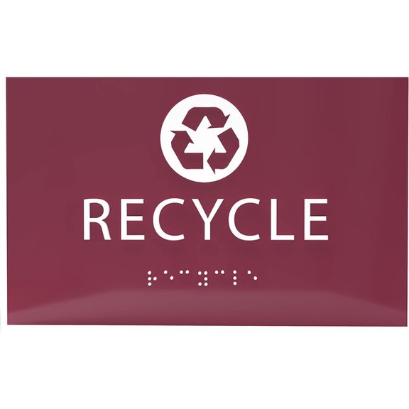 ADA CENTRAL SIGNS - 6" X4" Recycle Sign - ADA Compliant Tactile Graphics Grade 2 Braille Text | Wall Mount Plastic Trash Can, Bin Signs for Offices, Hotels, Schools, Warehouses, and Apartments