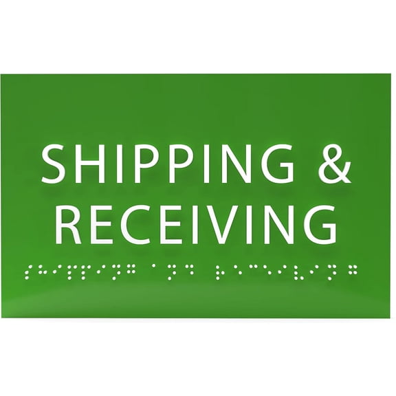 ADA CENTRAL SIGNS - 6" X4" Shipping and Receiving Sign - ADA Compliant Tactile Graphics Grade 2 Braille Text| Wall Mount Loading Dock Forklift Plastic Sign for Business Work Site & Warehouse Visitors
