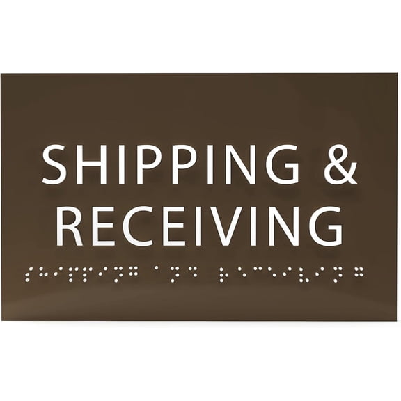 ADA CENTRAL SIGNS - 6" X4" Shipping and Receiving Sign - ADA Compliant Tactile Graphics Grade 2 Braille Text| Wall Mount Loading Dock Forklift Plastic Sign for Business Work Site & Warehouse Visitors