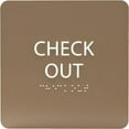 thumbnail image 1 of ADA CENTRAL SIGNS - 6" X6" Check Out Sign - ADA Compliant Tactile Graphics Grade 2 Braille Text Acrylic Wall Sign - Reception Desk Front Counter Checkout Signs for Hotel, Hospital, Restaurant & Store, 1 of 7