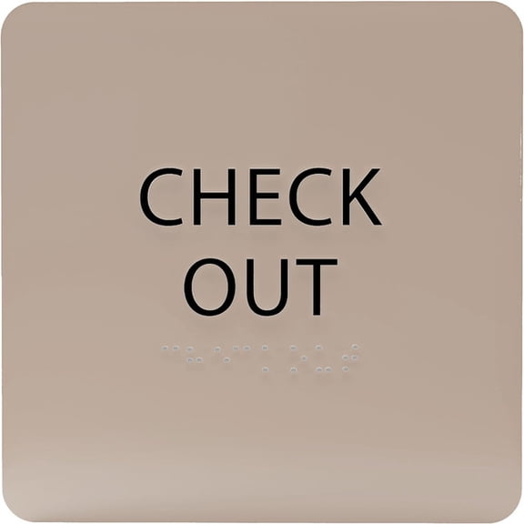 ADA CENTRAL SIGNS - 6" X6" Check Out Sign - ADA Compliant Tactile Graphics Grade 2 Braille Text Acrylic Wall Sign - Reception Desk Front Counter Checkout Signs for Hotel, Hospital, Restaurant & Store
