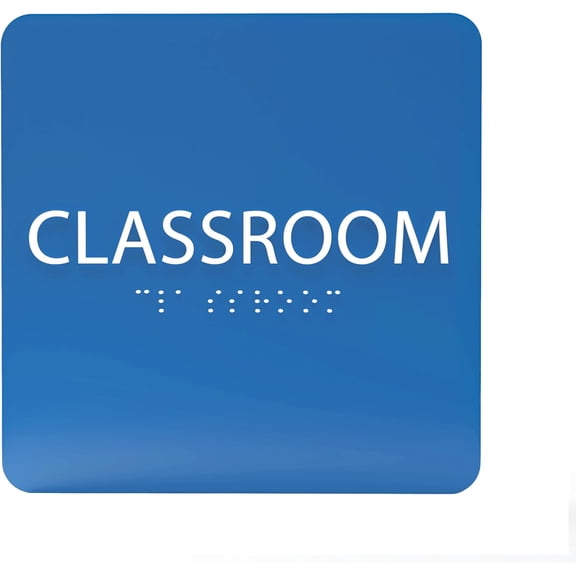 ADA CENTRAL SIGNS - 6" X6" Classroom Sign - ADA Compliant Tactile Graphics Grade 2 Braille Text Acrylic Wall Signs - Modern Utility Class Room Name Sign for School, college, University, Training Areas