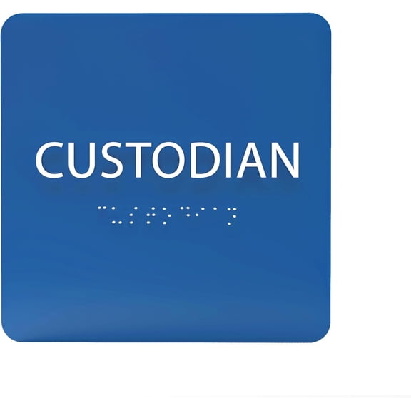 ADA CENTRAL SIGNS - 6" X6" Custodian Sign - ADA Compliant Tactile Graphics Grade 2 Braille Text Acrylic Wall Sign - Janitor Closet, Caretaker, Housekeeping Room Door Sign for School, Hospital, Office