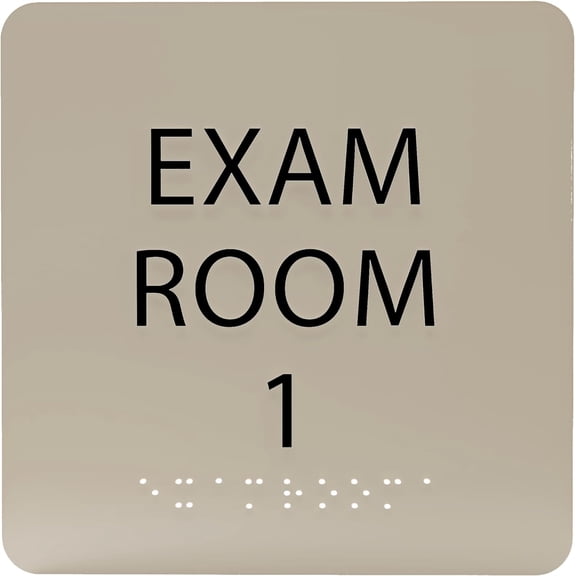 ADA CENTRAL SIGNS - 6" X6" Exam Room 1 Sign - ADA Compliant Tactile Graphics Grade 2 Braille Text Acrylic Wall Signs - Educational Institution Directional Assistance Test Center Door Sign for Schools