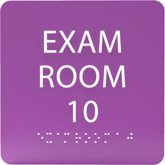 ADA CENTRAL SIGNS - 6" X6" Exam Room 10 Sign - ADA Compliant Tactile Graphics Grade 2 Braille Text Acrylic Wall Signs - Educational Institution Directional Assistance Test Center Door Sign for Schools