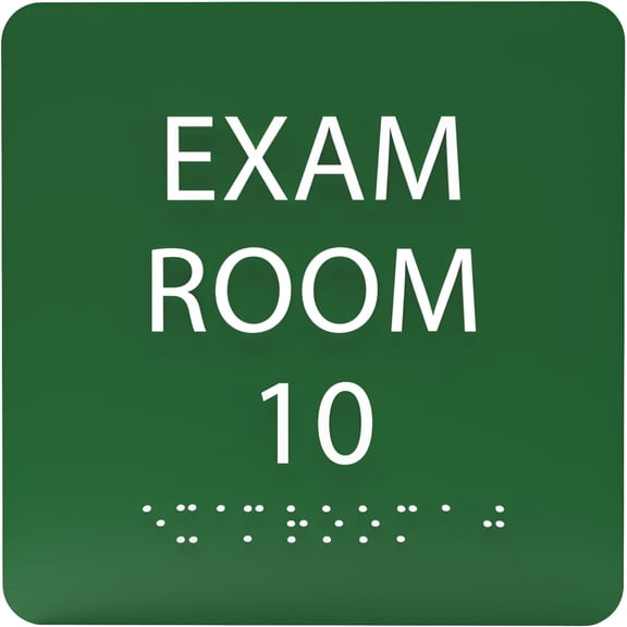 ADA CENTRAL SIGNS - 6" X6" Exam Room 10 Sign - ADA Compliant Tactile Graphics Grade 2 Braille Text Acrylic Wall Signs - Educational Institution Directional Assistance Test Center Door Sign for Schools