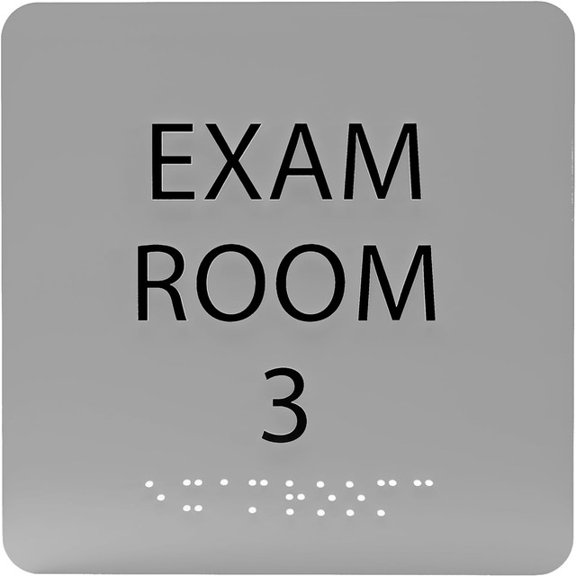 ADA CENTRAL SIGNS - 6" X6" Exam Room 3 Sign - ADA Compliant Tactile Graphics Grade 2 Braille Text Acrylic Wall Signs - Educational Institution Directional Assistance Test Center Door Sign for Schools