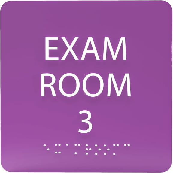 ADA CENTRAL SIGNS - 6" X6" Exam Room 3 Sign - ADA Compliant Tactile Graphics Grade 2 Braille Text Acrylic Wall Signs - Educational Institution Directional Assistance Test Center Door Sign for Schools