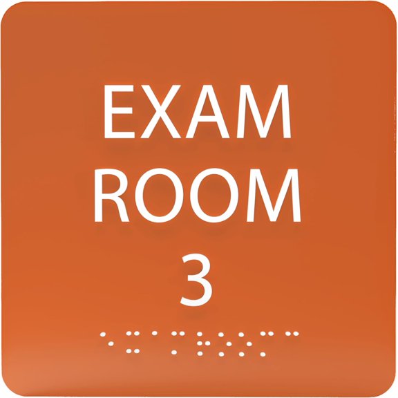 ADA CENTRAL SIGNS - 6" X6" Exam Room 3 Sign - ADA Compliant Tactile Graphics Grade 2 Braille Text Acrylic Wall Signs - Educational Institution Directional Assistance Test Center Door Sign for Schools