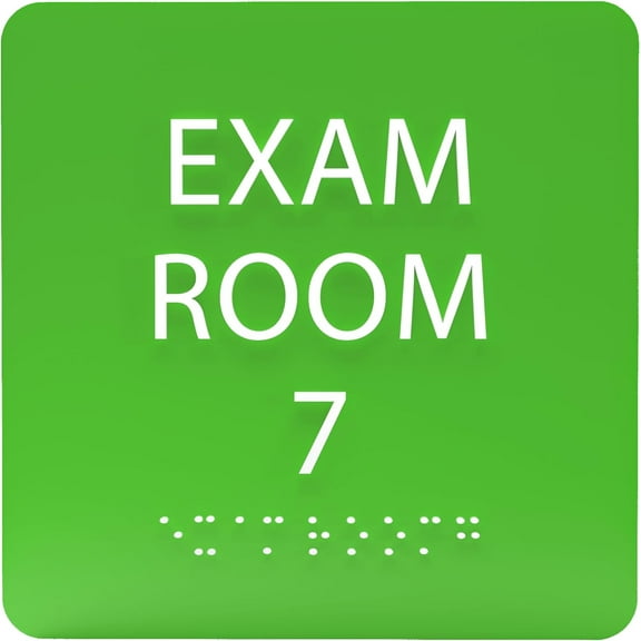 ADA CENTRAL SIGNS - 6" X6" Exam Room 7 Sign - ADA Compliant Tactile Graphics Grade 2 Braille Text Acrylic Wall Signs - Educational Institution Directional Assistance Test Center Door Sign for Schools