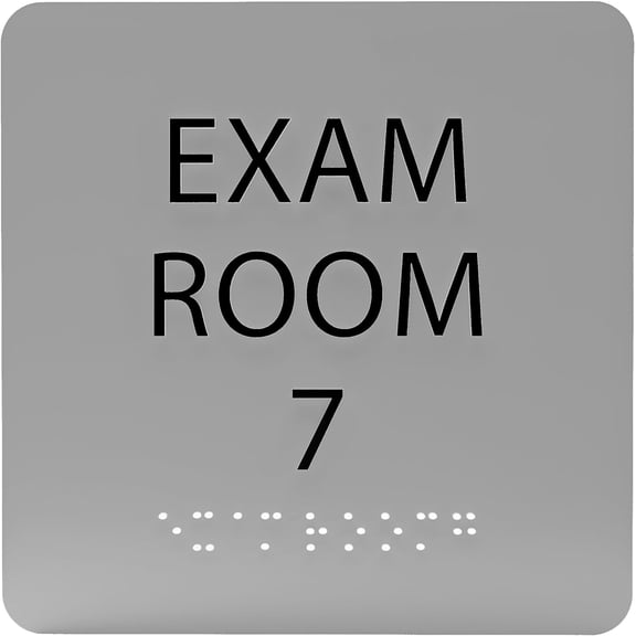 ADA CENTRAL SIGNS - 6" X6" Exam Room 7 Sign - ADA Compliant Tactile Graphics Grade 2 Braille Text Acrylic Wall Signs - Educational Institution Directional Assistance Test Center Door Sign for Schools