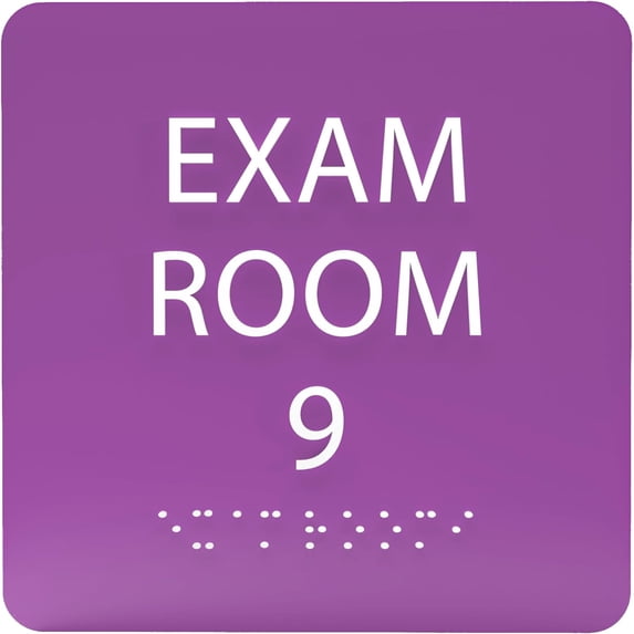 ADA CENTRAL SIGNS - 6" X6" Exam Room 9 Sign - ADA Compliant Tactile Graphics Grade 2 Braille Text Acrylic Wall Signs - Educational Institution Directional Assistance Test Center Door Sign for Schools