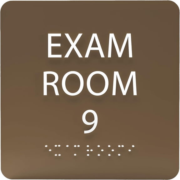 ADA CENTRAL SIGNS - 6" X6" Exam Room 9 Sign - ADA Compliant Tactile Graphics Grade 2 Braille Text Acrylic Wall Signs - Educational Institution Directional Assistance Test Center Door Sign for Schools