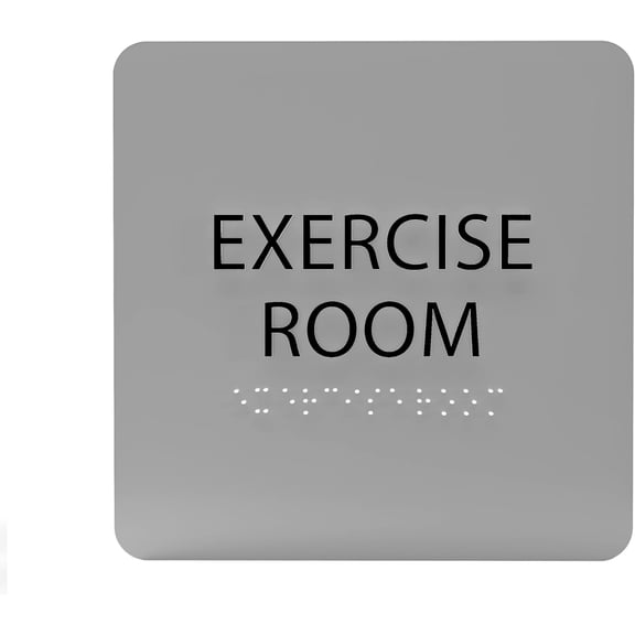 ADA CENTRAL SIGNS - 6" X6" Exercise Room Sign - ADA Compliant Tactile Graphics Grade 2 Braille Text Acrylic Wall Sign - Gym Physical Fitness Workout Recreation Weightlifting Health Club Room Signs