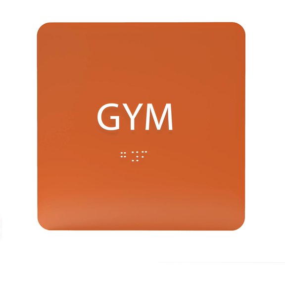 ADA CENTRAL SIGNS - 6" X6" Gym Sign - ADA Compliant Tactile Graphics Grade 2 Braille Text Acrylic Wall Sign - Physical Fitness, Workout, Recreation, Weightlifting, Health Club and Exercise Room Sign