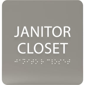 ADA CENTRAL SIGNS - 6" X6" Janitor Closet Sign - ADA Compliant Tactile Graphics Grade 2 Braille Text Acrylic Wall Signs - Janitorial, Custodian, Sanitation, Maintenance, Cleaning Supplies Door Sign