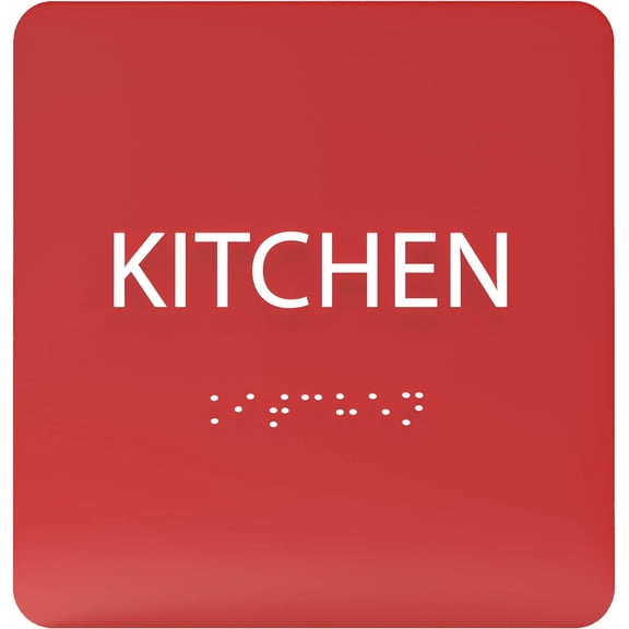 ADA CENTRAL SIGNS - 6" X6" Kitchen Sign - ADA Compliant Tactile Graphics Grade 2 Braille Text Acrylic Wall Signs - Cookhouse, Mess, Break Room Door Signs for Home Dining Room, Restaurant, Coffee Shop