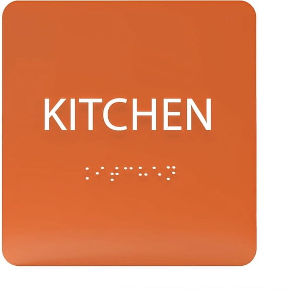 ADA CENTRAL SIGNS - 6" X6" Kitchen Sign - ADA Compliant Tactile Graphics Grade 2 Braille Text Acrylic Wall Signs - Cookhouse, Mess, Break Room Door Signs for Home Dining Room, Restaurant, Coffee Shop