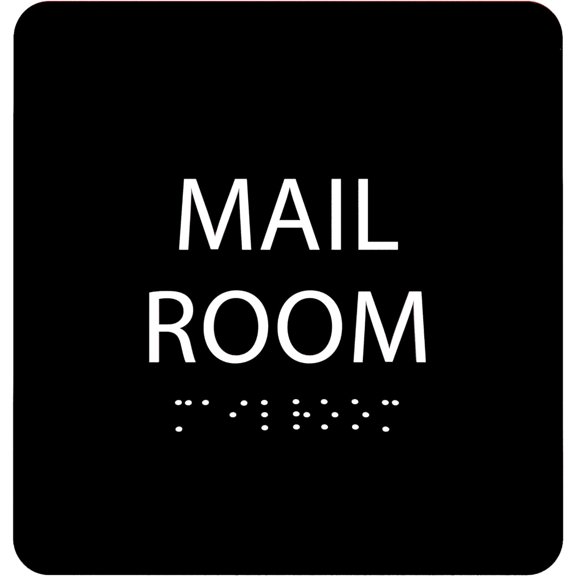 ADA CENTRAL SIGNS - 6" X6" Mail Room Sign - ADA Compliant Tactile Graphics Grade 2 Braille Text Acrylic Wall Signs - Mail Packages, Sorting Distribution, Postal Envelopes, Parcels Services Door Sign