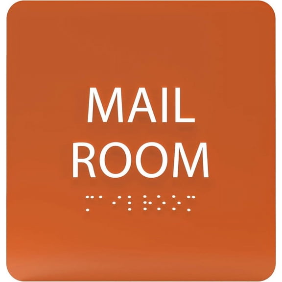 ADA CENTRAL SIGNS - 6" X6" Mail Room Sign - ADA Compliant Tactile Graphics Grade 2 Braille Text Acrylic Wall Signs - Mail Packages, Sorting Distribution, Postal Envelopes, Parcels Services Door Sign